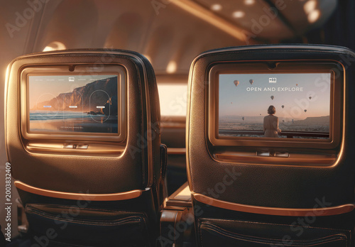 Airplane Seats With Entertainment Screens Mockup PSD