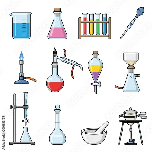 Collection of Laboratory Glassware and Equipment for Scientific Experiments.