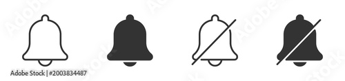 Photos Notification bell icons set, Alert reminder symbols, Mute notification icons, Ap