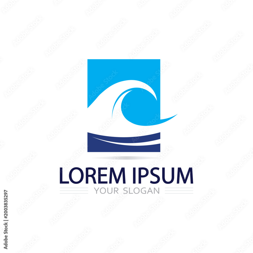 Fototapeta premium Elegant water wave logo vector icon design clean blue aqua branding template