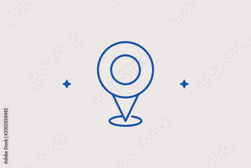 Double ring location pin line icon for focal point identification and specific landmark marking. Accurate vector illustration for historical site guides and city heritage walking tour maps.