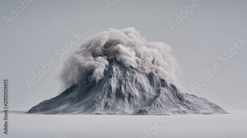 A large volcanic eruption with smoke and ash rising into the air