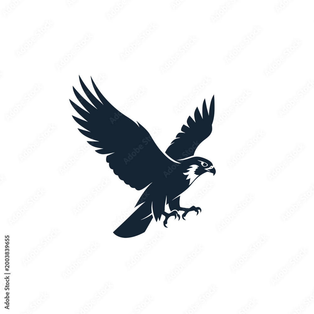 Fototapeta premium Black silhouette of flying eagle bird.
