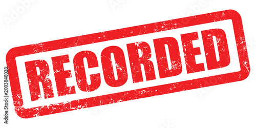 Foto A bold red rubber stamp vector prominently displaying the word RECORDED isolated