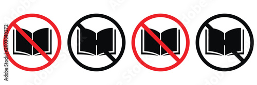 No Reading or restricted books icon with prohibition sign, vector illustration for censorship, education control and warning design.