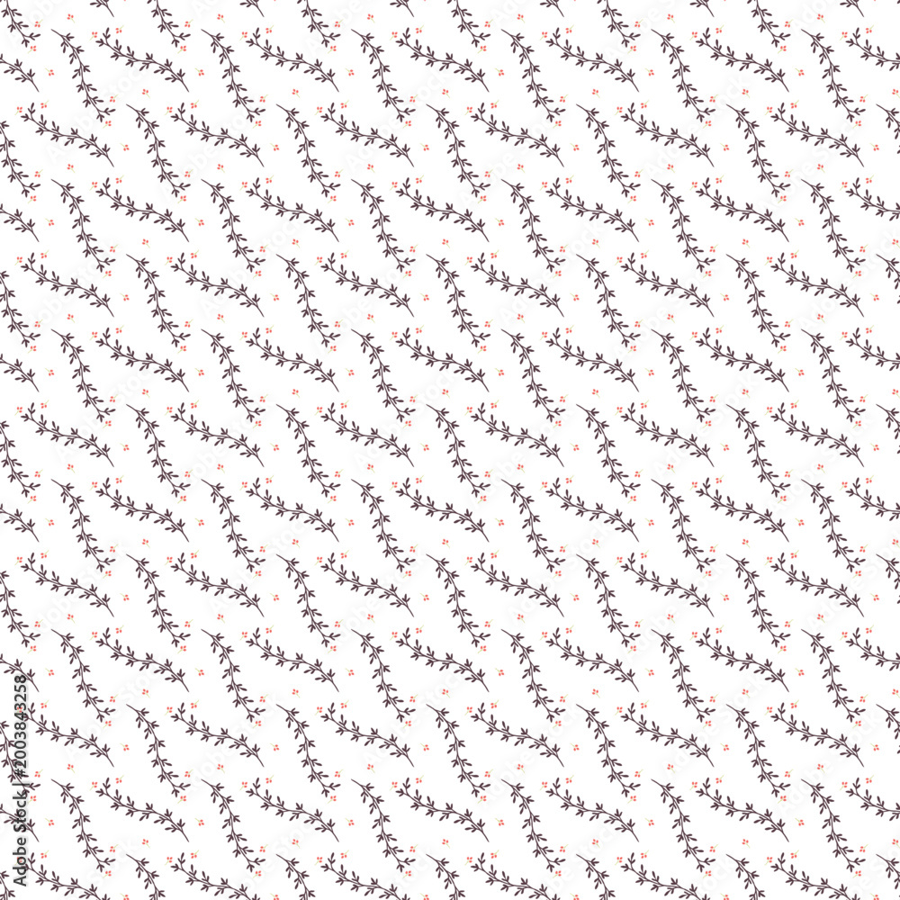 Fototapeta premium Minimal Ditsy Floral Seamless Pattern With Hand-Drawn Twigs And Small Orange Blossoms