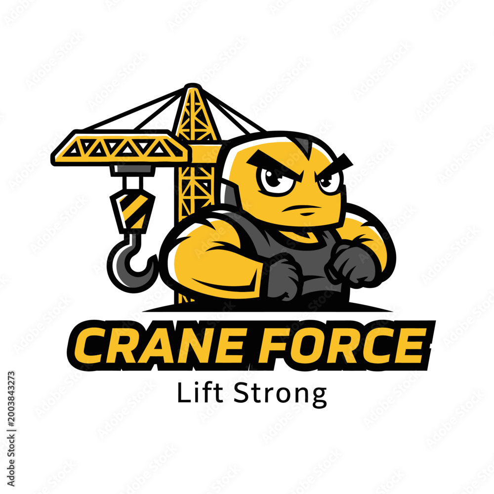 Fototapeta premium Muscular Cartoon Character Lifting Crane.