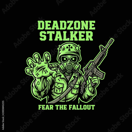 Man in gas mask holding gun.