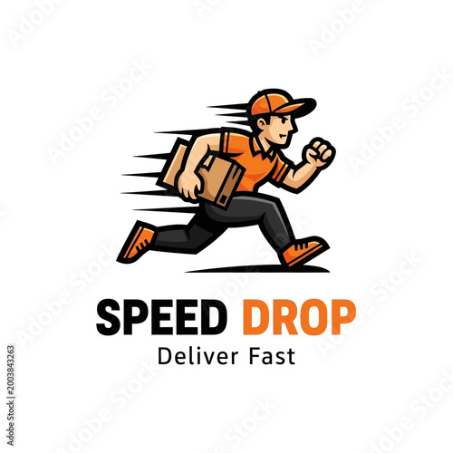 Man in orange uniform running delivery.