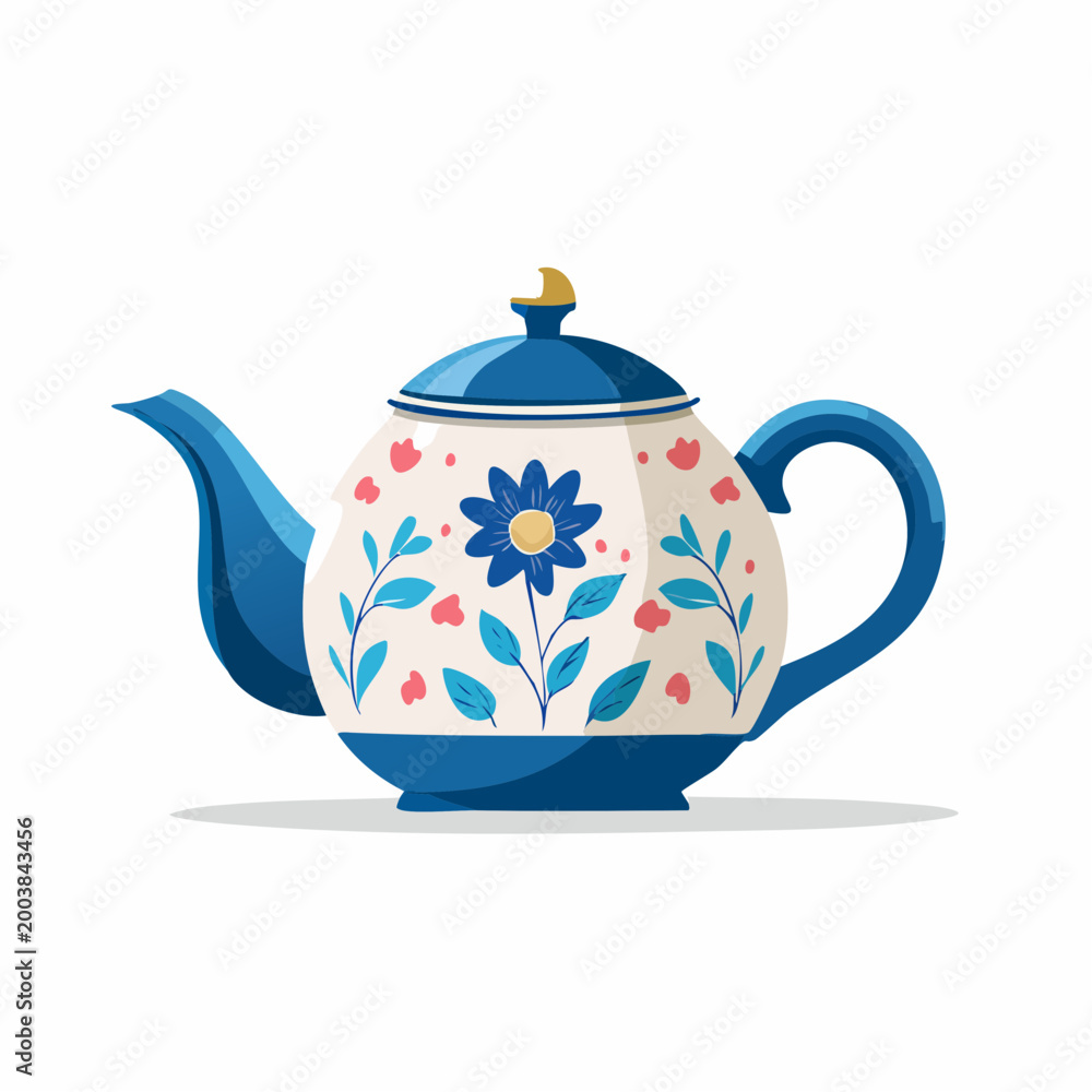 Fototapeta premium Decorative Blue and White Teapot with Floral Pattern