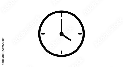 Minimalist black and white clock illustration showing midnight against a clean white background