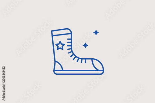 Boxing boot line icon for fighter footwork and specialized athletic footwear. Technical vector illustration for sports apparel e-commerce and boxing gear review blogs.