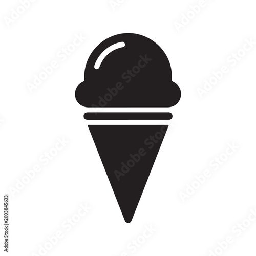 Simple black and white illustration of a single scoop ice cream cone