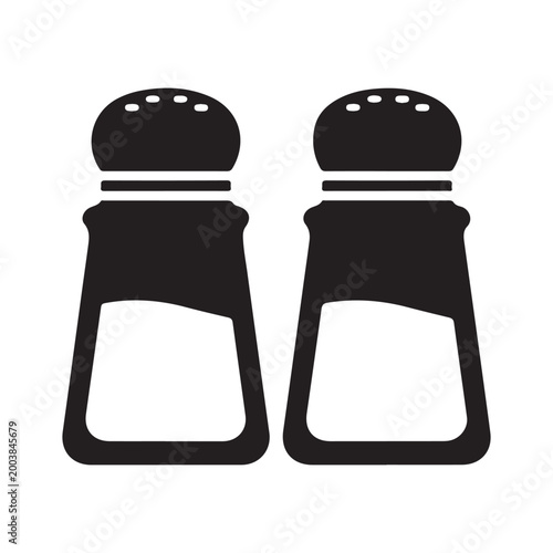Simple black and white icon depicting a pair of salt and pepper shakers