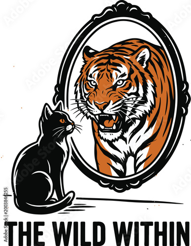Cat looking at tiger in mirror.