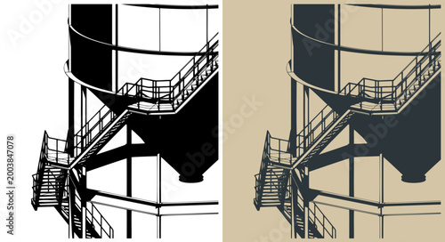 Industrial bulk flaky cement silo close-up