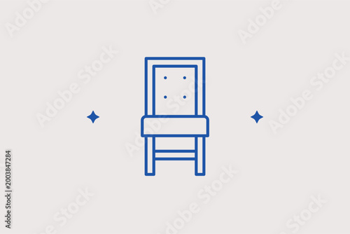 Dining chair line icon for home seating arrangements and interior furniture catalogs. Minimalist vector illustration for kitchen design apps and furniture retail websites.