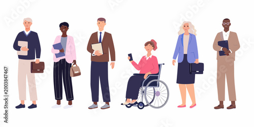 Fotografía Diverse group of seven people including a person in a wheelchair vector illustra