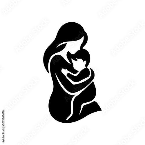 Minimalist Mother and Baby Silhouette Icon