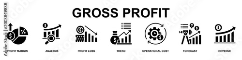 Bild auf Leinwand Gross Profit Banner Web Icon Vector Illustration Concept for Business with Icons