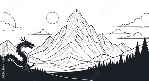 Canvastavla Dragon standing on mountain side.