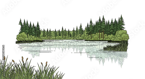 Cuadro en lienzo Grasses growing by lake water surface.