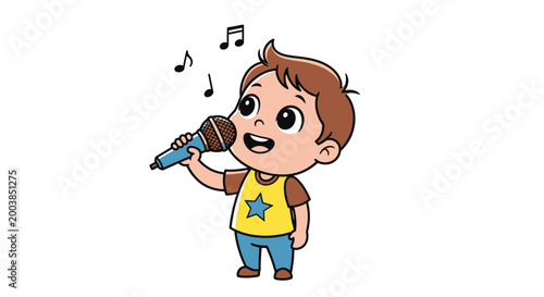 Valokuva Little boy singing into microphone.