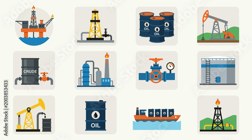 Oil and gas industry icons set.