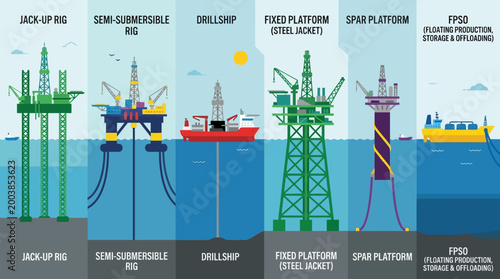 Offshore oil rig types and platforms.