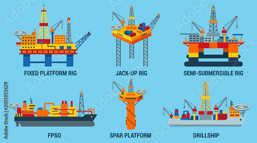 Offshore oil rig types and platforms.