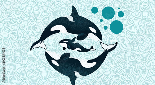 Playful dolphins performing synchronized water displays in blue ocean scene.