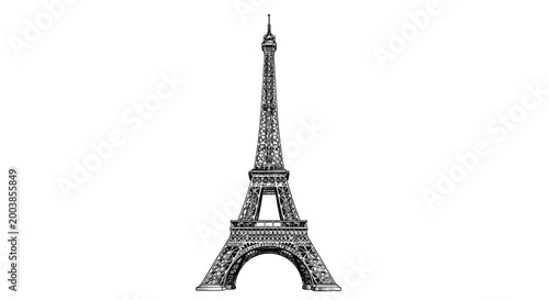 Tableau sur toile eiffel tower illustration with travel icons on white background