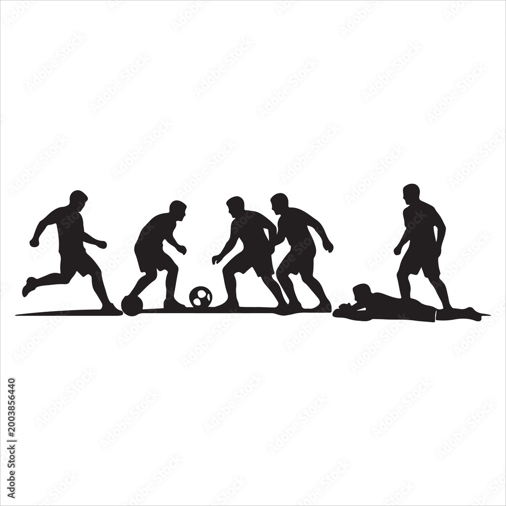 Obraz premium Dynamic soccer players in action with a fallen opponent during a game