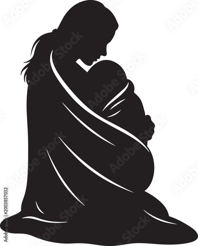 Mother, baby, silhouette, black, vector, parent, child, love, family, bonding