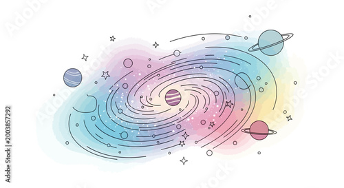 Galactic Swirl with Planets and Stars.