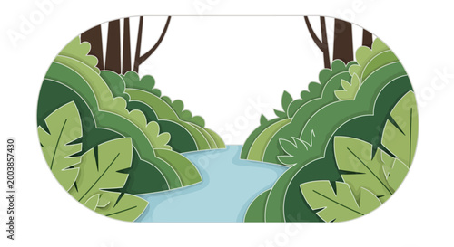 Large green leaves on a stream.