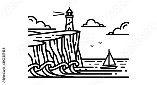 Lighthouse on a rocky cliffside shore.