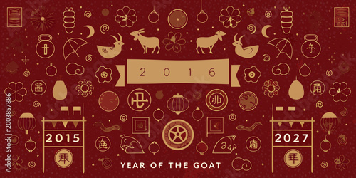 Photography chinese new year banner with zodiac animals and festive decorations vibrant red