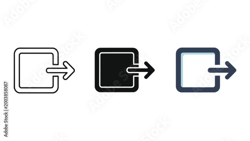 Принти на полотні Set of three logout icons with arrow exiting a square, outline, filled, and mode