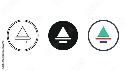 Schilderij op canvas Eject Symbol Icons: Outline, Filled Black, and Colored Variants on White Backgro