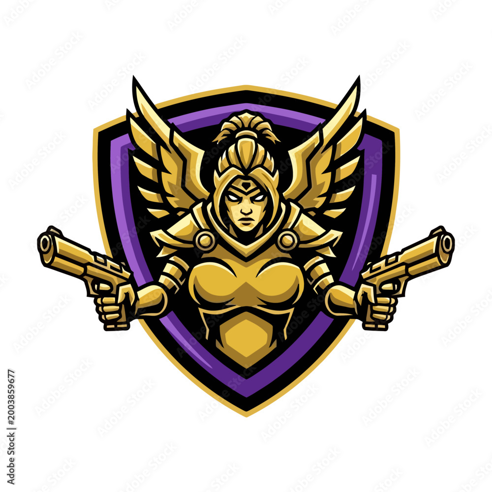 Obraz premium Female Warrior Angel Holding Guns