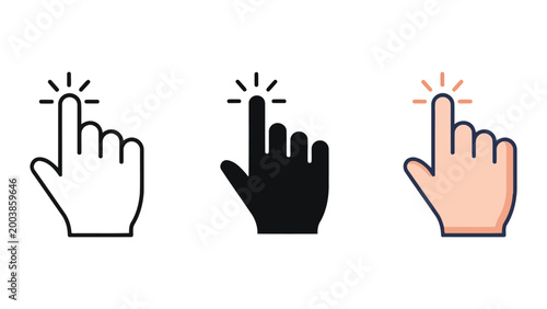 Fotografi Hand cursor clicking icon set, modern flat design and outline styles for web int