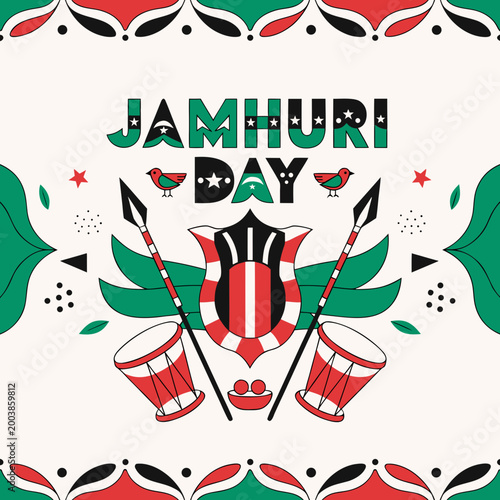 Jamhuri Day Kenya poster in flat style red green black celebration