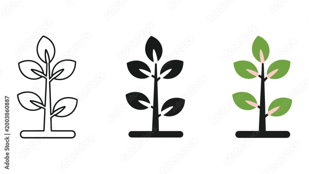 Obraz premium Sprout Plant Icons: Outline, Silhouette, and Color Vector Illustrations