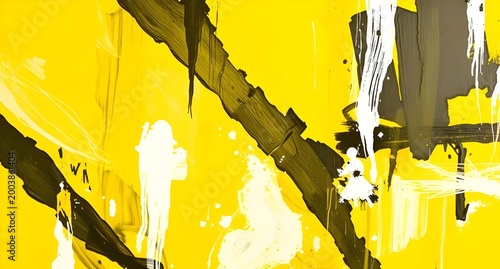 Abstract Yellow and Black Paint Splash Pattern