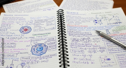 Open Spiral Notebook with Handwritten Biology Notes and Cell Diagrams.