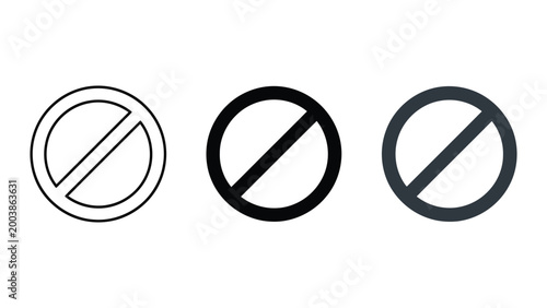 Fotografía Set of prohibition signs including outline, solid black, and gray circle with di