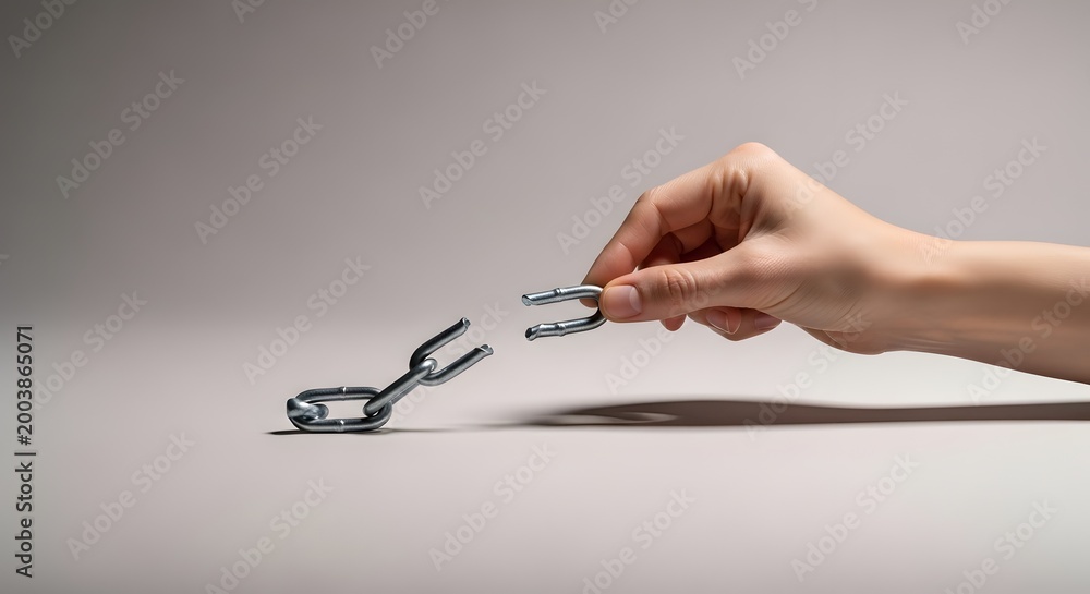 Fototapeta premium Two hands snapping a metal link.