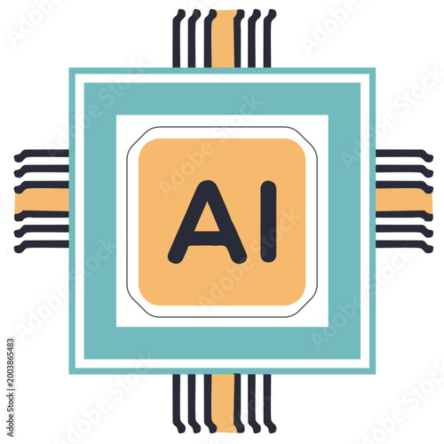 AI processor chip vector icon for artificial intelligence, machine learning and futuristic technology concept.
