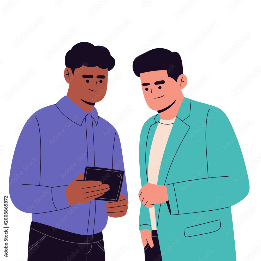 Fototapeta premium Flat illustration of people communicating and interacting in daily life, featuring conversations, teamwork, business discussion, and social connection. showing collaboration, friendship, office